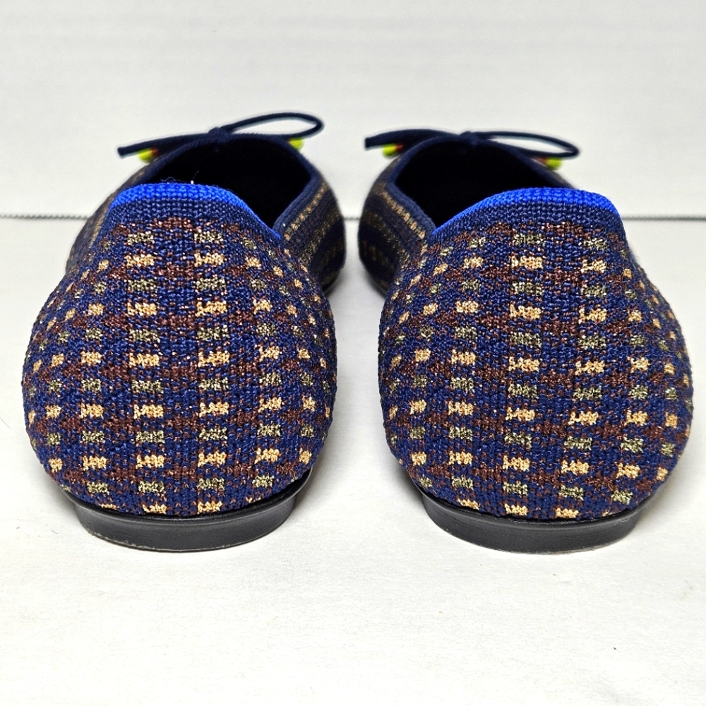 Rothy's The Bow Flat Evening Metallic Women's Sz 7.5 Ballet Plaid Navy Gold - Picture 6 of 12